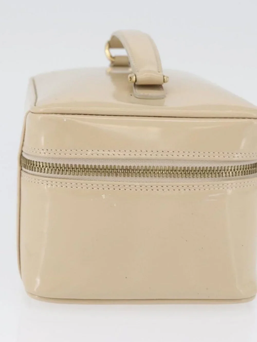 GUCCI Bamboo Vanity Hand Bag Patent leather Beige Gold 032 1705 0150 Auth YKZ739